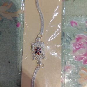Private Label Rakhi For Brother Rectangle Shape Silver Chain