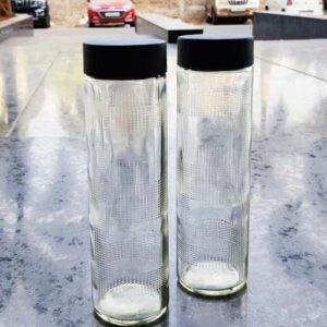 Private Label Water Bottle 750 ml with Air Tight Black Matte Lid Glass Bottl Pack Of 4