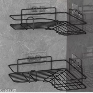 Private Label Pack of 2 Multi Purpose Corner Shelf for Bathroom and Kitchen Self Adhesive Bathroom Shelf Space Saving Corner Shelf for Kitchen Washroom Organiser Durable