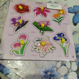 Khilonewale Multicolor Wooden Flower Puzzles for Kids Knob Puzzle Set