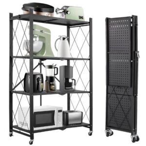 ABOUT SPACE Foldable Kitchen Storage Rack 4 Tier Space Saving Metal Stand with Caster Wheels 120Kg