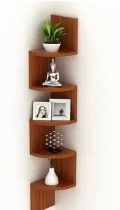 Private Label ADH Handicraft Zigzag 5 Tier Corner Wall Mount Shelf UnitRacks and Shelves Wall Shelf Book Shelf Wall Decoration Wooden Wall Shelf Number of Shelves 5 Brown