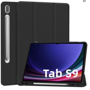 T Tersely Flip Case Cover for Samsung Galaxy Tab S9 2023 11 Inch Smart Cover Stand Hard Shell Auto Sleep Wake UP with Pencil Holder for Galaxy Tab S9 Black