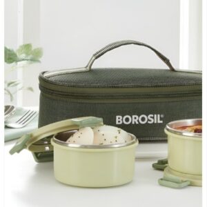 BOROSIL Glory Green 2 Pcs Stainless Steel Lunch Box
