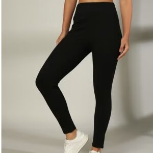 Women Slim Fit High Rise Flat Front Pants size L black colour