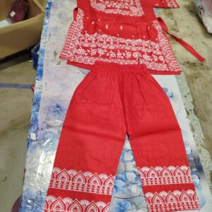 Private Label kids short kurti and pant set red colour 18 size