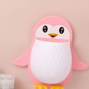 Private Label Penguins Shape Toothbrush Holder Plastic Stand for Toothpaste Comb Brush Cream Lotion Kids Bathroom Cup Drain Waterproof Self Adhesi PINK PACK OF 2