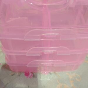 Private Label 18 Grid Plastic Transparent Jewelry Storage Box Portable Jewelry Box Pink