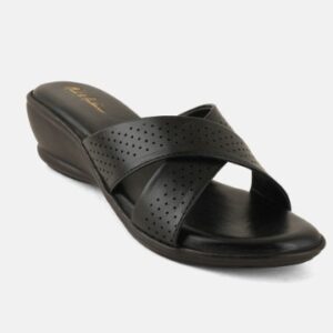 Private Label Women Wedge Heel Sandals with Laser Cuts Size 6 Black