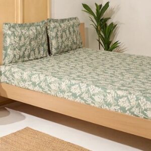 Private Label Westside Home Sage Leaf Printed King Bed Sheet Set