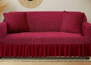 Cortina Maroon Polyester Stretch Bubble 3 Seater Sofa Slipcover