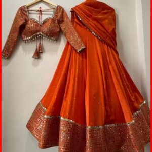 Private Label fancy work lehenga choli Material Orange Colour