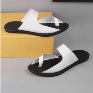 Mochi Men Leather Comfort Sandals White And Black Size 43