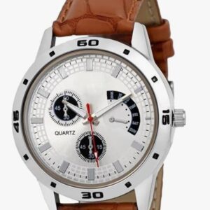 Private Label Silver Dial Brown Strap Analog Watch With Brown Belt