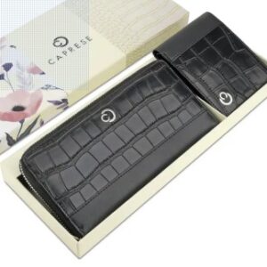 Private label Caprese Set Of 2 Abstract Textured Leather Zip Around Wallets