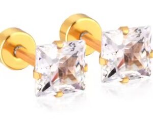 Private Label Gold Earring Small Square Diamond