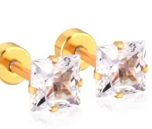 Private Label Gold Earring Small Square Crystal Stud Earrings