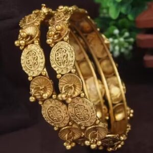 Private Label RAJWADI GUNGROO BANGLE SET Gold Plated Size 26