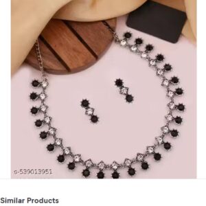 Private Label EMOJI Pack of 1 Necklace Set with Matching pair of earrings for Women and Girls SILVER AND DARK MAHROON DIAMOND EARINGS