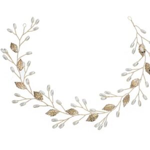 Yellow Chimes Bridal Hair Vine Bridal Golden Headband Leafy Pearl Bridal Wedding Head Band Hair Vine for Girls and Women