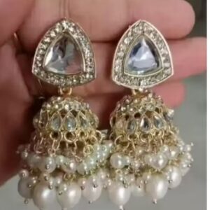 Private Label Cream diamonds golden colour jhumki womens and girls