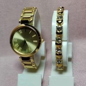 Private Label women analog watch with bracelet combo for Womens gold colour