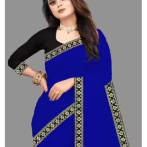 Private Label Georgette saree highlighted with a grand Maharani lace border Colour Blue