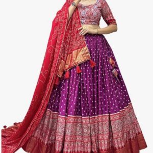 Private Label Womens Tussar Silk With Patola And Foil Print Lehenga choli set MULTICOLOUR FREESIZE