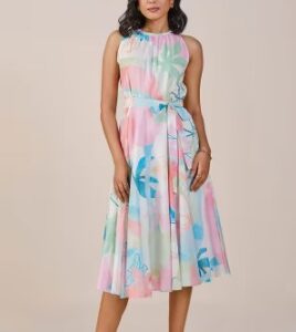 AND Abstract Collared Cotton Womens Calf Length Dress size 18 multicor