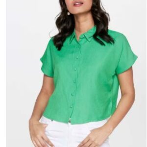 AND Solid Rayon Mandarin Womens Top GREEN Size 10