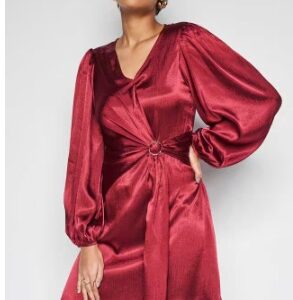 AND Solid V Neck Polyester Womens Mini Dress RED SIZE 16