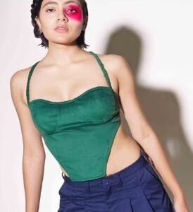 OSTILOS Women Regular Fit Halter Neck Top Size Free Colour Green