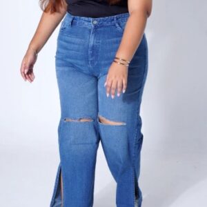 MADISH Ex Boyfriend Distressed Wide Leg Jeans FOR WOMEN BLUE SIZE 40
