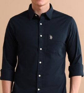 U S Polo Assn Men Blue Casual Stretchy Twill Shirt Size M