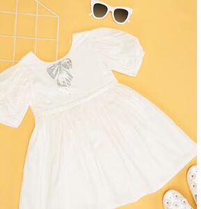 Pantaloons Junior Off White Solid Knee Length Festive Girls Flared Dresses SIze 6 To 7 yrs