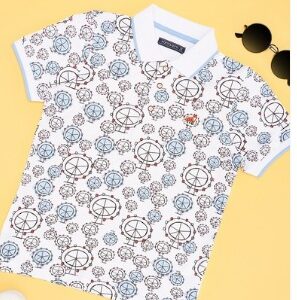 Pantaloons Junior White Printed Casual Half Sleeves Polo Collar Boys Regular Fit T Shirt 2 TO 3 Yrs