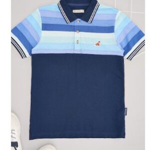 Pantaloons Junior Medium Blue Striped Casual Half Sleeves Polo Collar Boys Regular Fit T Shirts For 9 TO 10 Yrs