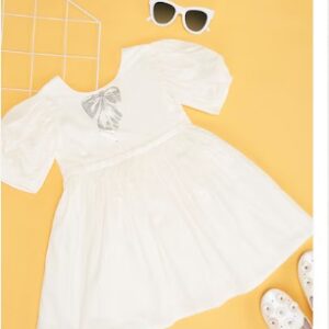 Pantaloons Junior Off White Solid Knee Length Festive Girls Flared Dresses For 5 To 6 Yrs