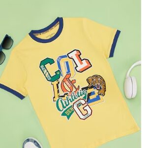 Pantaloons Junior Yellow Printed Casual Half Sleeves Round Neck Boys Regular Fit TShirt For 15 To 16 Yrs