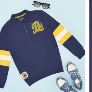 Pantaloons Junior Navy Printed Casual Full Sleeves Polo Collar Boys Regular Fit TShirt For 11 To 12 Yrs