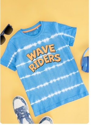 Pantaloons Junior Medium Blue Printed Casual Half Sleeves Round Neck Boys Regular Fit TShirt SIze 7 TO 8 yrs