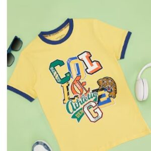 Pantaloons Junior Yellow Printed Casual Half Sleeves Round Neck Boys Regular Fit TShirt 13 TO 14 Yrs