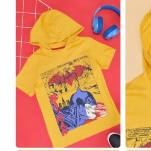 Pantaloons Junior Yellow Printed Casual Half Sleeves Hood Boys Regular Fit TShirt SIze 11 To 12 Yrs