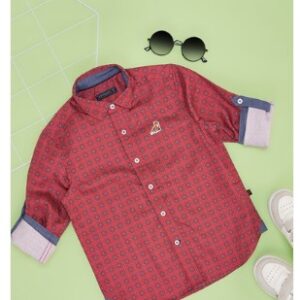 Pantaloons Junior Red Textured Party Full Sleeves Round Neck Boys Regular Fit Shirt For 5 TO 6 Yrs