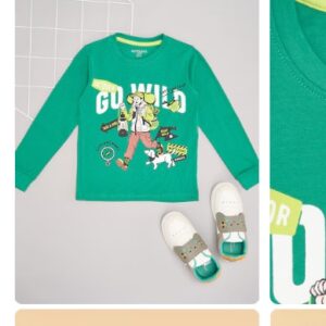 Pantaloons Junior Dark Green Self Design Winterwear Full Sleeves Round Neck Boys Regular Fit TShirt For 2 To 3 Yrs