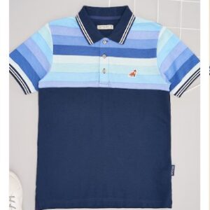 Pantaloons Junior Medium Blue Striped Casual Half Sleeves Polo Collar Boys Regular Fit TShirts For 9 TO 10 Yrs