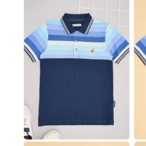 Pantaloons Junior Medium Blue Striped Casual Half Sleeves Polo Collar Boys Regular Fit TShirts For 8 to 9 Yrs
