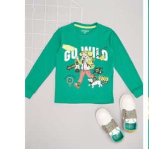 Pantaloons Junior Dark Green Self Design Winterwear Full Sleeves Round Neck Boys Regular Fit Tshirt 5 TO 6 Yrs