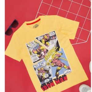 Pantaloons Junior Yellow Printed Casual Half Sleeves Round Neck Boys Regular Fit Shirts SIze 13 TO 14 Yrs