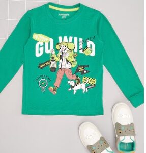 Pantaloons Junior Dark Green Self Design Winterwear Full Sleeves Round Neck Boys Regular Fit TShirt Size 4 to 5 Yrs